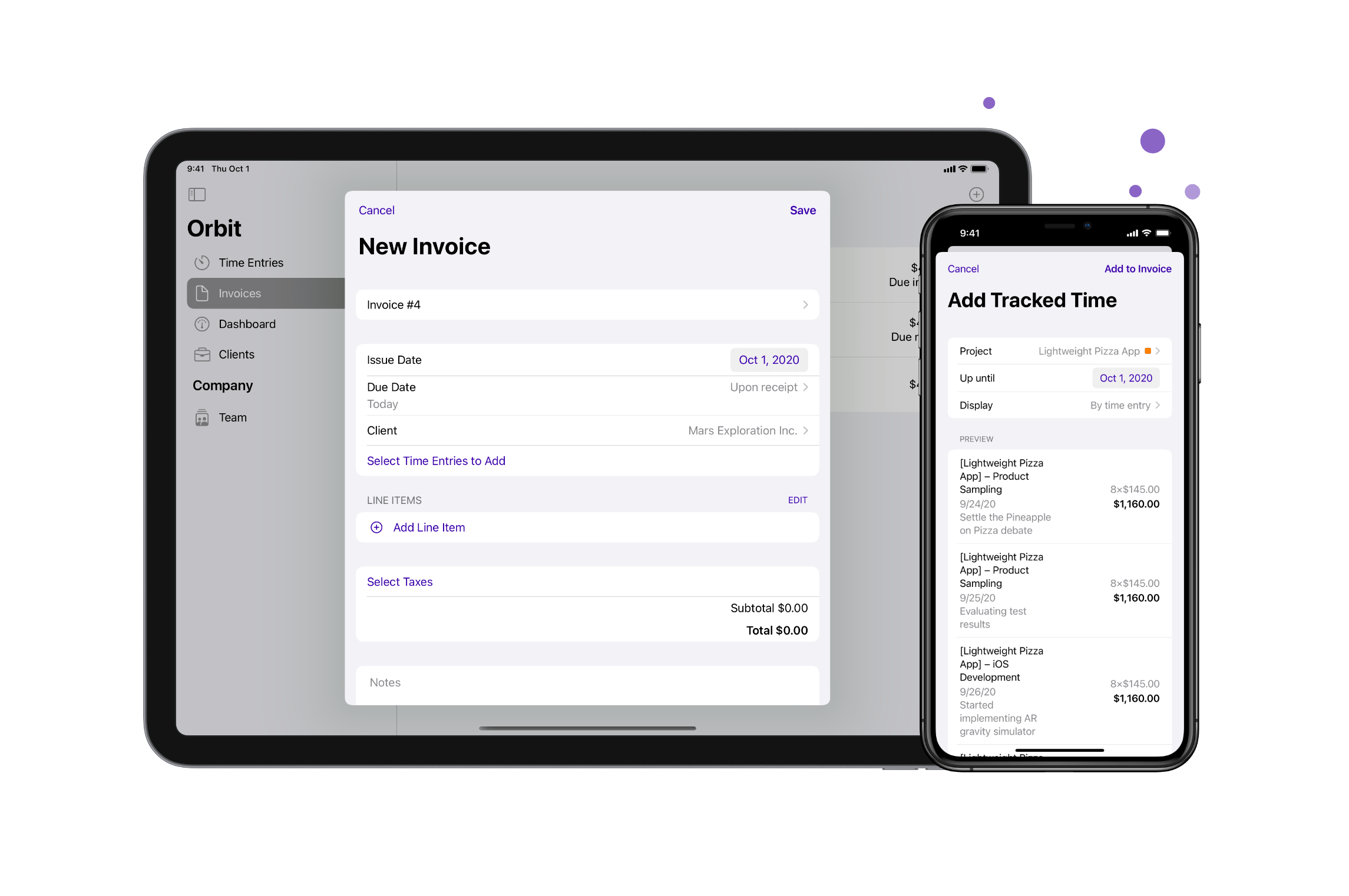 iOS Invoicing Screen