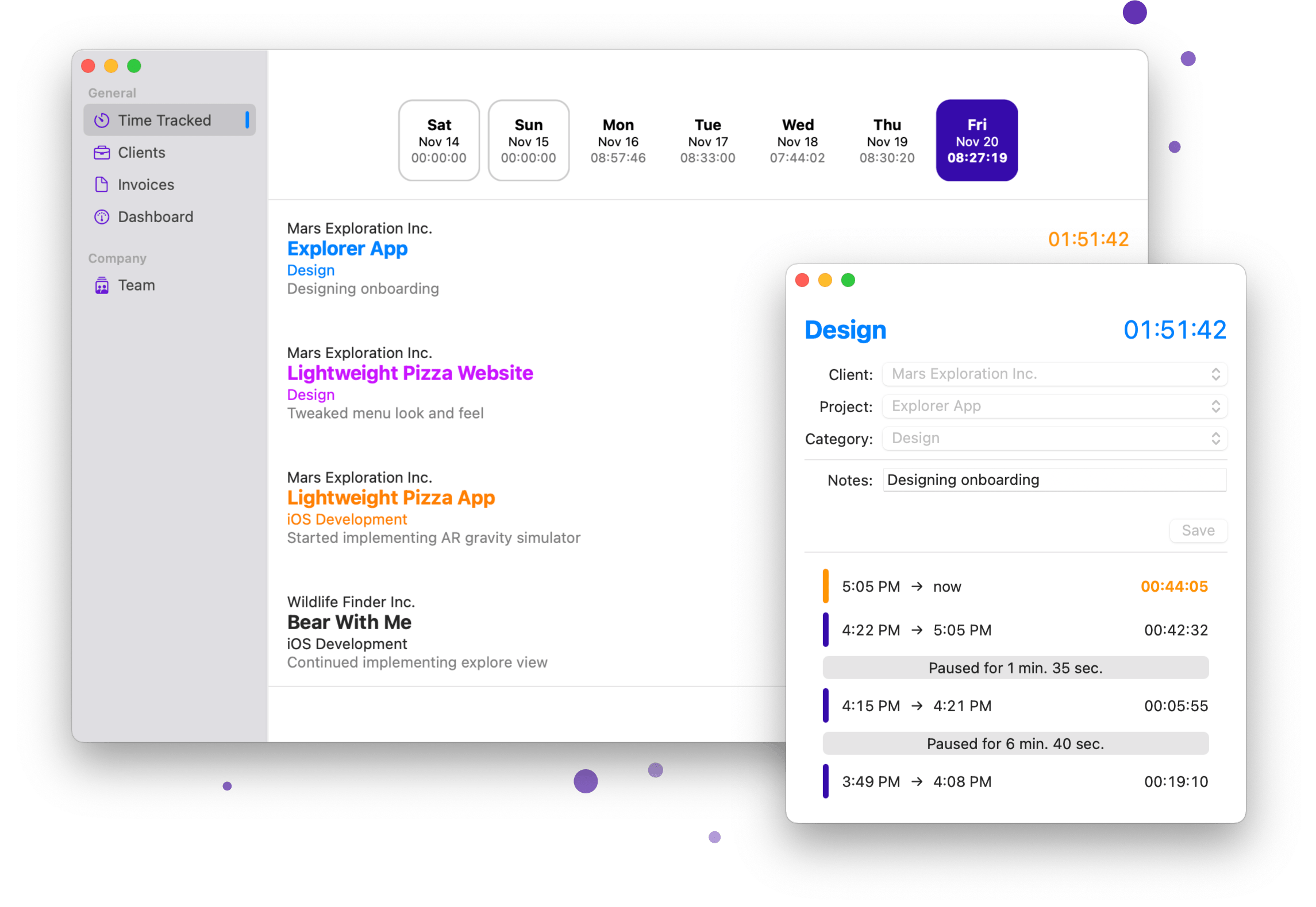 Time Tracking Screen
